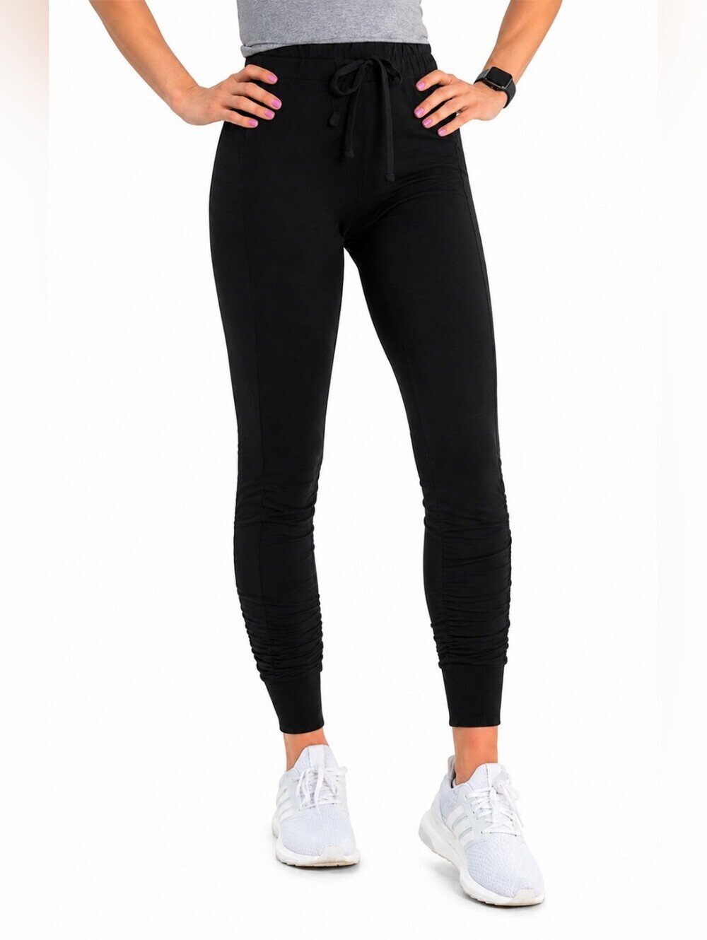 Agogie 40+ Resistance Band Ruched Leggings Black Workout Pants   Size Large